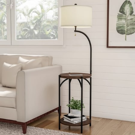Hastings Home 2 Tier Round End Table Floor Lamp with USB Port 444414HHL